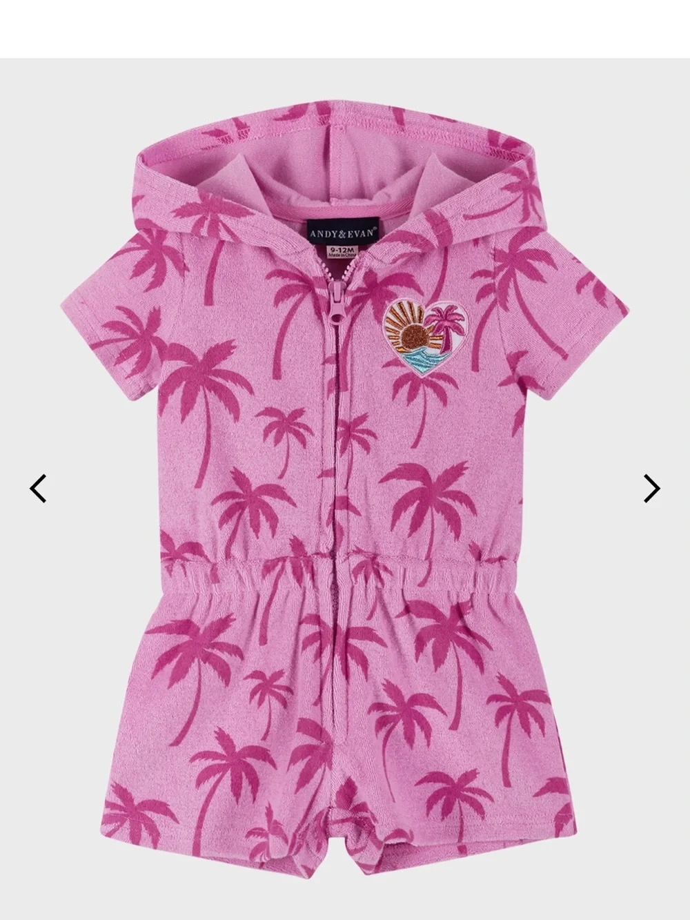 Andy & Evan Pink Hooded Terrycloth Beach Coverup Romper Palm Trees NWOT